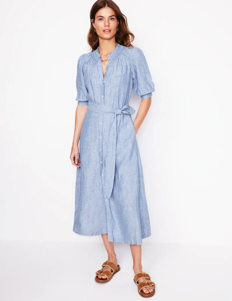 Kleider & Jumpsuits | Midi | Boden Ada Midikleid aus Leinen-Graublau Chambray GraublauChambray