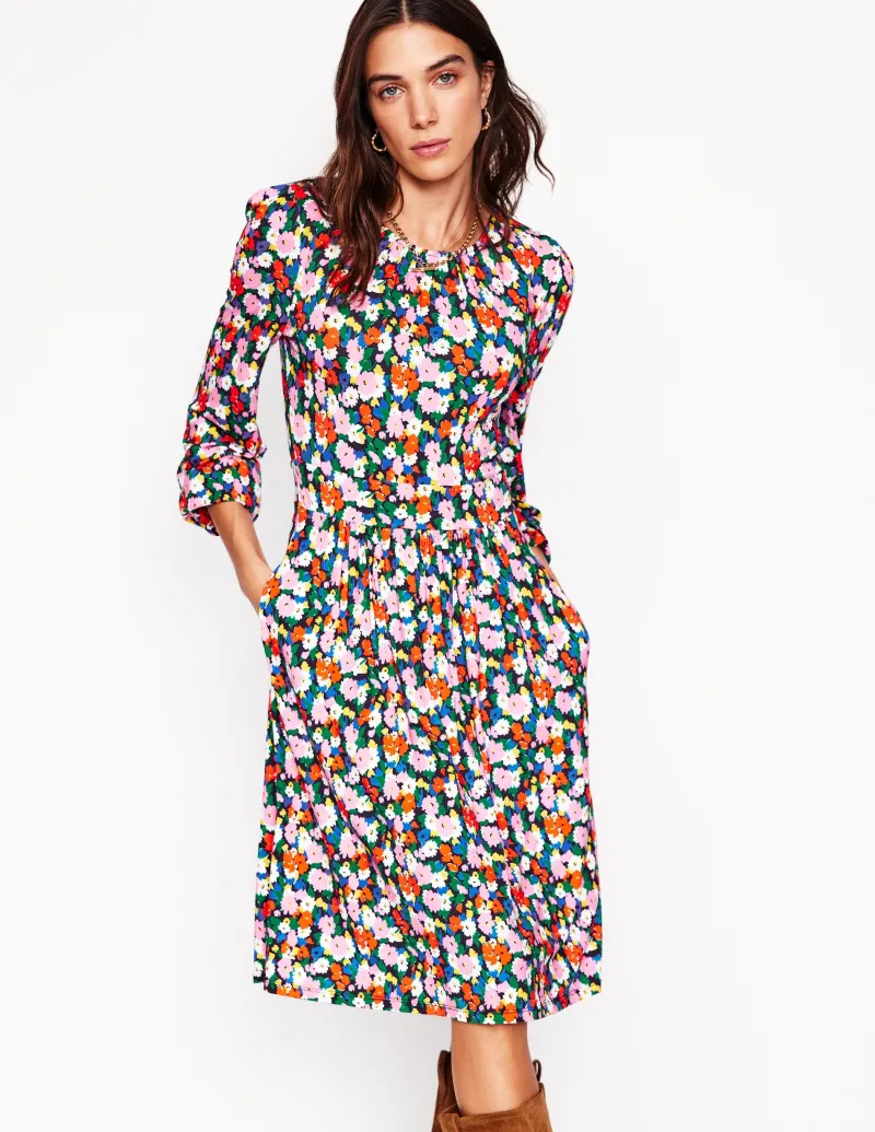 Kleider & Jumpsuits | Knielang | Boden Alexandra Blouson-Jerseykleid-Bunt, Malerische Wiese Bunt,MalerischeWiese