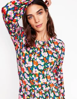 Kleider & Jumpsuits | Knielang | Boden Alexandra Blouson-Jerseykleid-Bunt, Malerische Wiese Bunt,MalerischeWiese