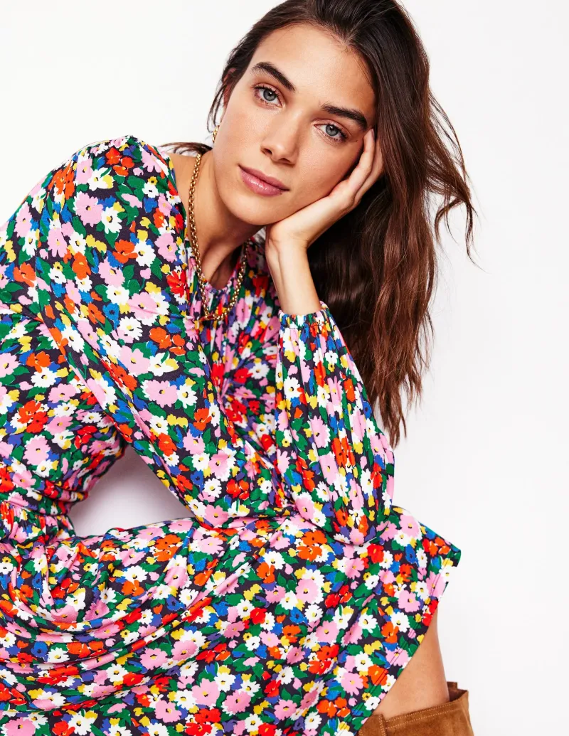 Kleider & Jumpsuits | Knielang | Boden Alexandra Blouson-Jerseykleid-Bunt, Malerische Wiese Bunt,MalerischeWiese