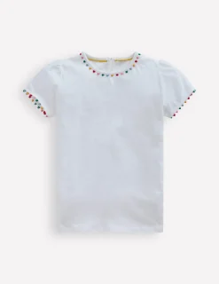Oberteile & T-shirts | Boden Ali T-Shirt mit Puffärmeln und Bommelbesatz- Weiß