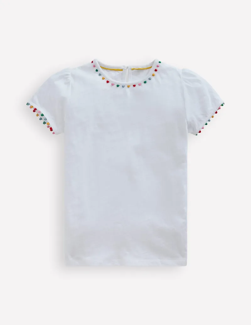 Oberteile & T-shirts | Boden Ali T-Shirt mit Puffärmeln und Bommelbesatz- Weiß