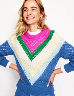 Pullover & Strickjacken | Boden Alice Flauschiger Raglanpullover-Blau und Rosa Chevron BlauundRosaChevron