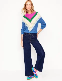 Pullover & Strickjacken | Boden Alice Flauschiger Raglanpullover-Blau und Rosa Chevron BlauundRosaChevron
