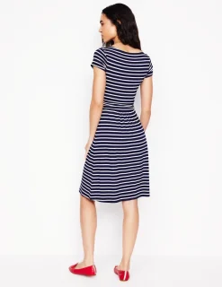 Kleider & Jumpsuits | Knielang | Boden Amelie Jerseykleid-Marineblau, Naturweiß Gestreift