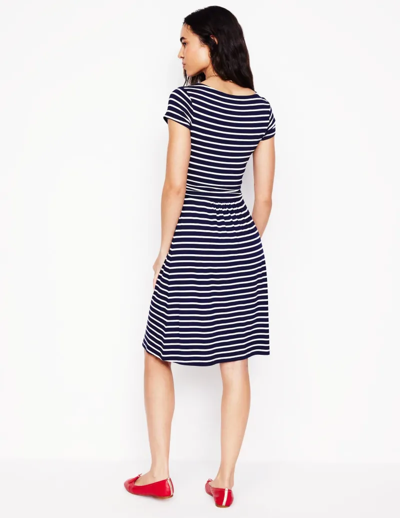 Kleider & Jumpsuits | Knielang | Boden Amelie Jerseykleid-Marineblau, Naturweiß Gestreift