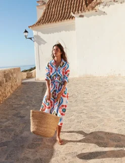 Kleider & Jumpsuits | Kleider In Petite | Boden Amy Midi-Hemdblusenkleid aus Baumwolle-Bunt, Geo Blütenblatt Bunt,GeoBlütenblatt
