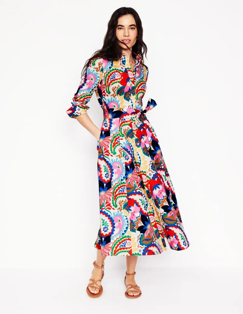 Kleider & Jumpsuits | Kleider In Petite | Boden Amy Midi-Hemdblusenkleid aus Baumwolle-Naturweiß, Botanik-Paisley Naturweiß,Botanik-Paisley