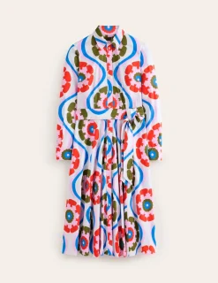 Kleider & Jumpsuits | Kleider In Petite | Boden Amy Midi-Hemdblusenkleid aus Baumwolle-Bunt, Geo Blütenblatt Bunt,GeoBlütenblatt