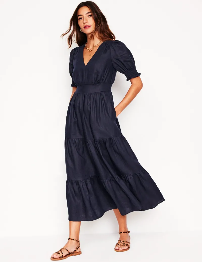 Kleider & Jumpsuits | Midi | Boden Anna Gestuftes Midikleid aus Leinen- Marineblaue