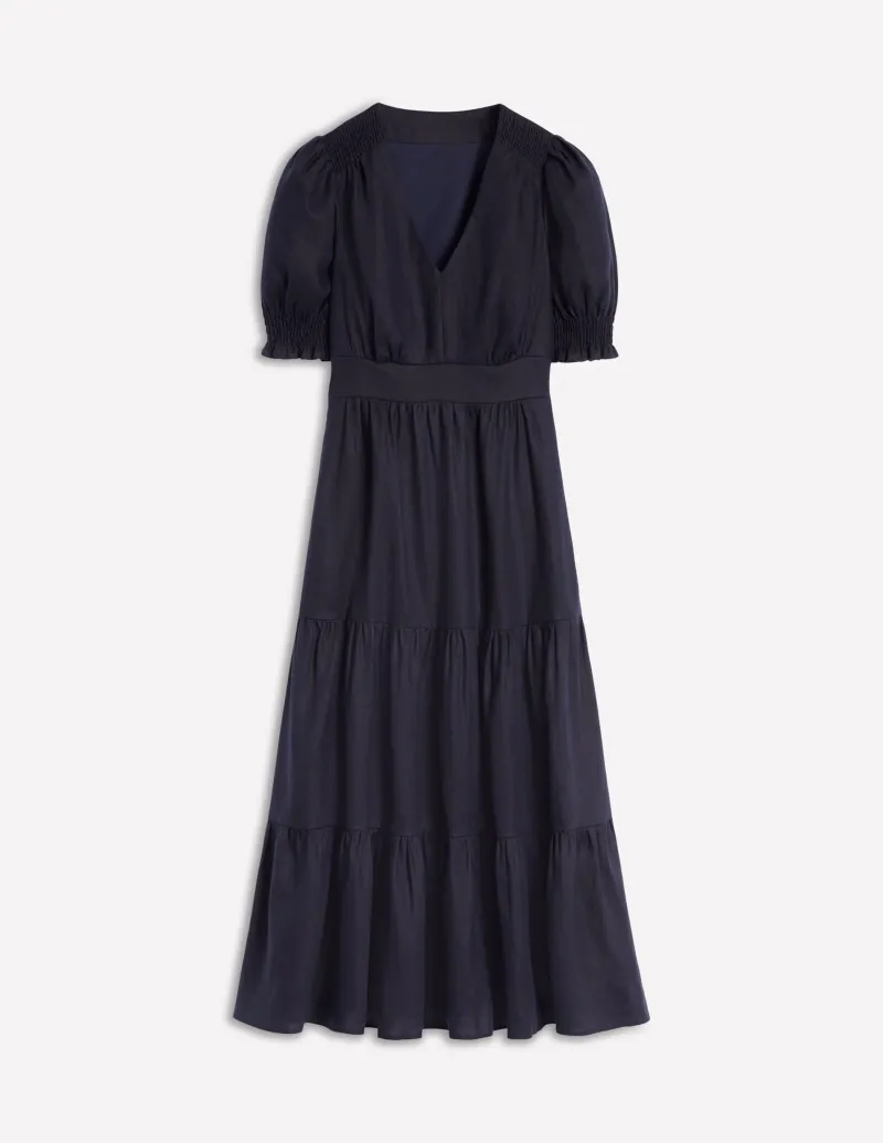 Kleider & Jumpsuits | Midi | Boden Anna Gestuftes Midikleid aus Leinen- Marineblaue