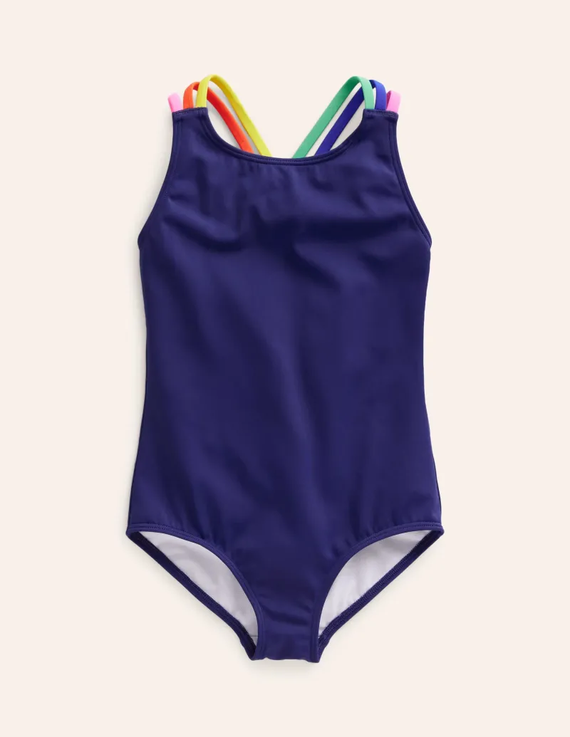 Bademode | Boden Badeanzug mit gekreuzten Rückenträgern in Regenbogenfarben- Anemone