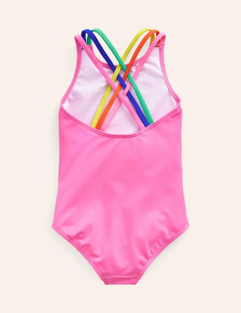 Bademode | Boden Badeanzug mit gekreuzten Rückenträgern in Regenbogenfarben- Erdbeershake