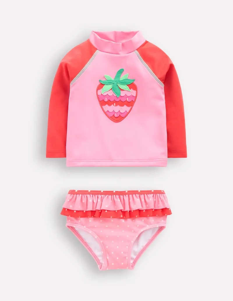 Bademode | Boden Badeshirt-Set mit Rüschen-Kaugummirosa Erdbeere KaugummirosaErdbeere