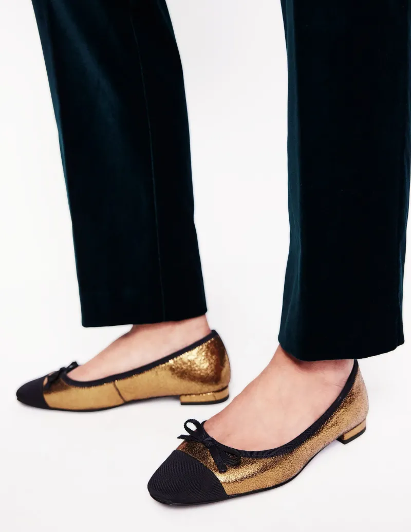 Flache Schuhe | Boden Ballerinas mit Zehenkappe-Bronze Metallic Leder BronzeMetallicLeder
