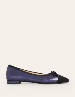 Flache Schuhe | Boden Ballerinas mit Zehenkappe-Marineblau Geborstenes Leder MarineblauGeborstenesLeder