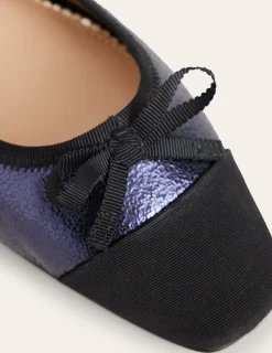 Flache Schuhe | Boden Ballerinas mit Zehenkappe-Marineblau Geborstenes Leder MarineblauGeborstenesLeder