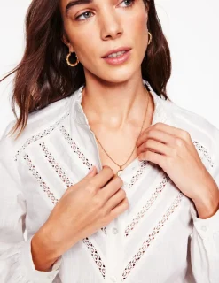 Oberteile | Boden Baumwollbluse mit Spitzenborte- Weiß