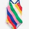 Bademode | Boden Bedruckter Badeanzug mit gekreuzten Trägern-Bunt Regenbogen Swirl-Motiv BuntRegenbogenSwirl-Motiv