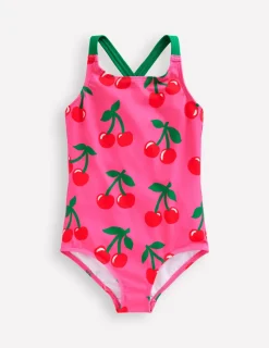 Bademode | Boden Bedruckter Badeanzug mit gekreuzten Trägern-Sorbet-Rosa Kirschen Sorbet-RosaKirschen