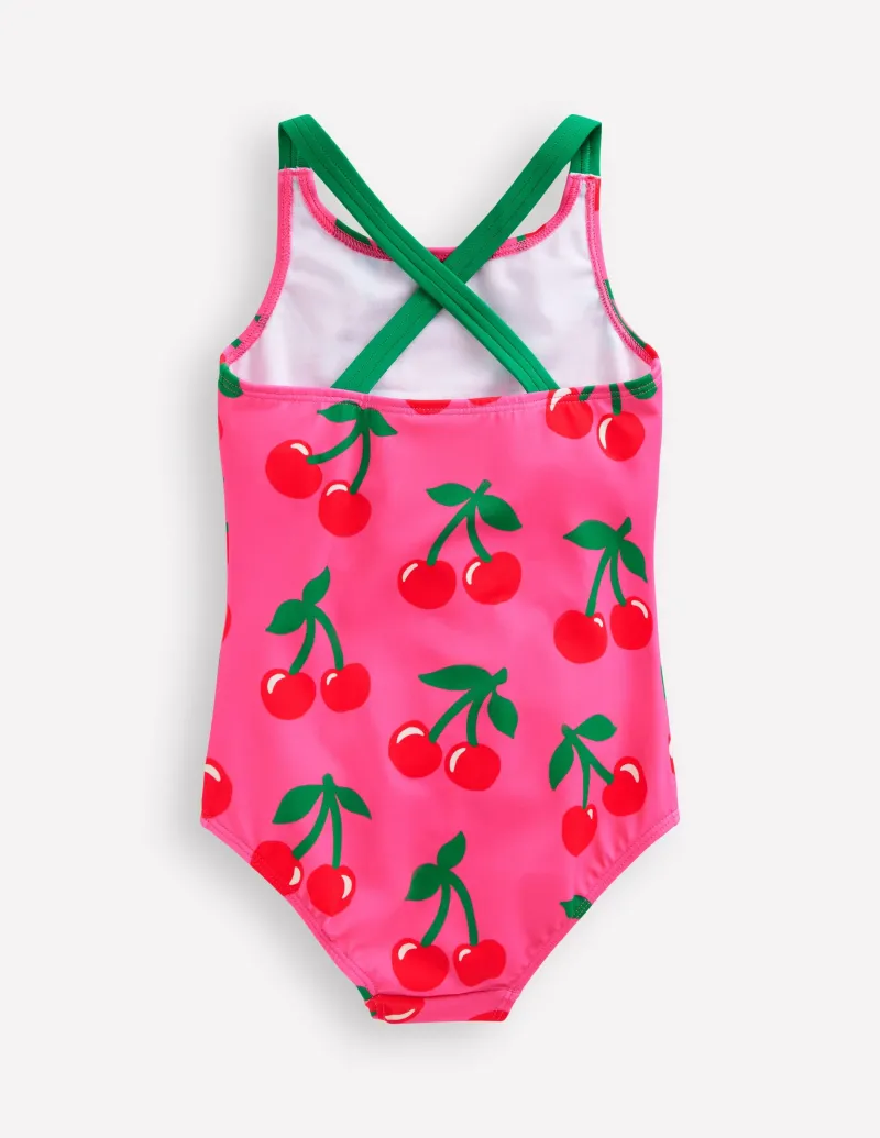 Bademode | Boden Bedruckter Badeanzug mit gekreuzten Trägern-Sorbet-Rosa Kirschen Sorbet-RosaKirschen
