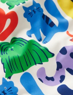 Bademode | Boden Bedruckter Badeanzug mit gekreuzten Trägern-Bunt Haferbeige Regenbogen Tiere BuntHaferbeigeRegenbogenTiere