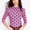 Oberteile | T-shirts & Tops | Boden Bedrucktes Oberteil mit gesmoktem Ausschnitt-Mohnrot, Geometrisches Gänseblümchenmuster Mohnrot,GeometrischesGänseblümchenmuster
