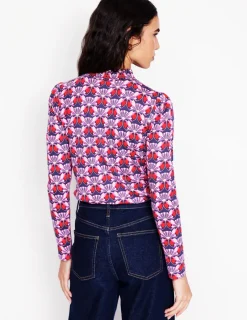 Oberteile | T-shirts & Tops | Boden Bedrucktes Oberteil mit gesmoktem Ausschnitt-Mohnrot, Geometrisches Gänseblümchenmuster Mohnrot,GeometrischesGänseblümchenmuster