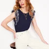 Nachtwäsche & Schlafanzüge | T-shirts & Tops | Boden Belle Oberteil mit Lochstickerei an den Ärmeln-Aqua Marine Marl AquaMarineMarl