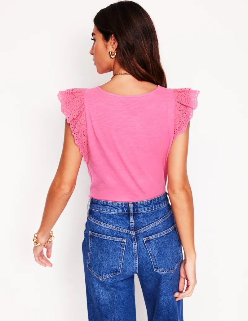 Nachtwäsche & Schlafanzüge | T-shirts & Tops | Boden Belle Oberteil mit Lochstickerei an den Ärmeln-Rosa Rose RosaRose