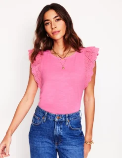 Nachtwäsche & Schlafanzüge | T-shirts & Tops | Boden Belle Oberteil mit Lochstickerei an den Ärmeln-Rosa Rose RosaRose