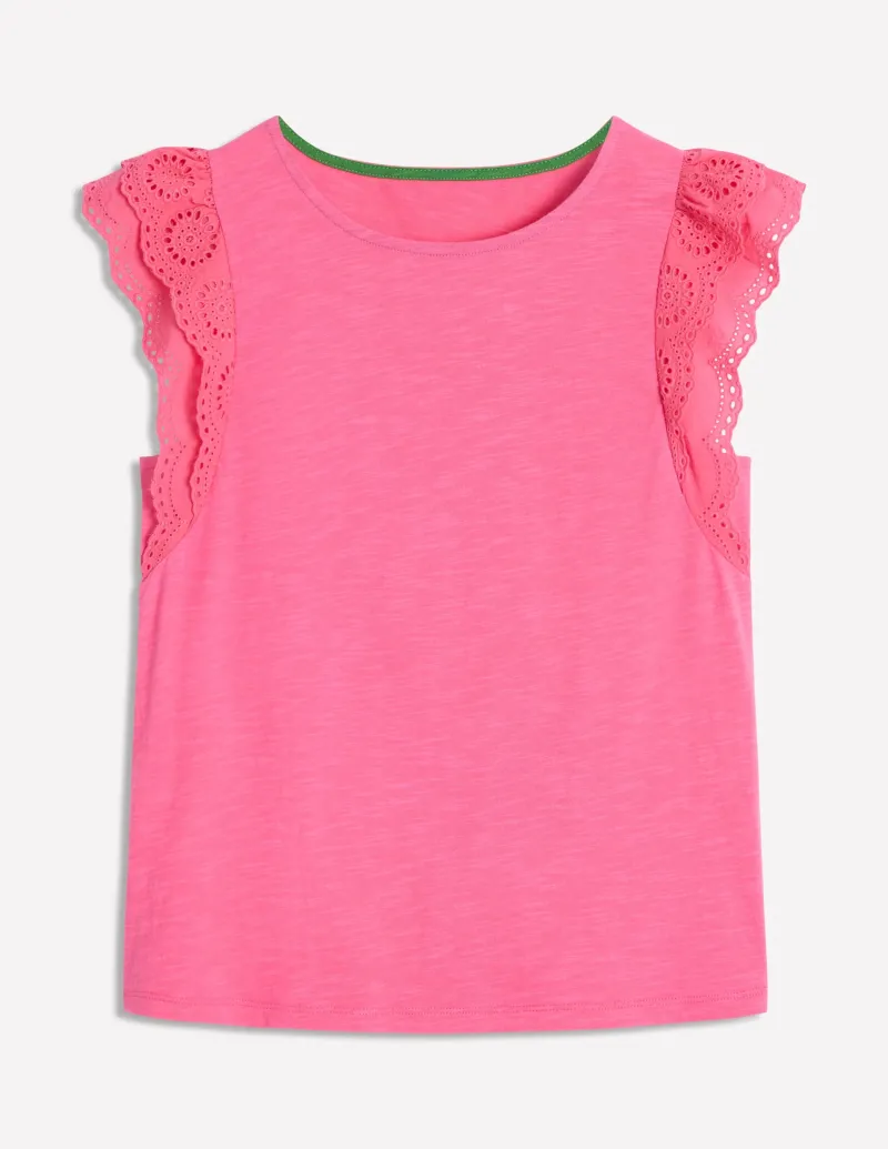 Nachtwäsche & Schlafanzüge | T-shirts & Tops | Boden Belle Oberteil mit Lochstickerei an den Ärmeln-Rosa Rose RosaRose
