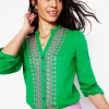 T-shirts & Tops | Oberteile | Boden Bestickte Bluse mit Rüschenausschnitt-Grünes Tamburin GrünesTamburin