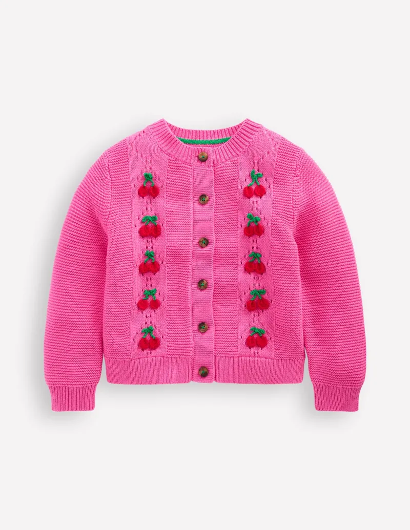 Pullover & Strickjacken | Boden Bestickte Pointelle-Strickjacke-Rosenblütenrosa Kirschen RosenblütenrosaKirschen