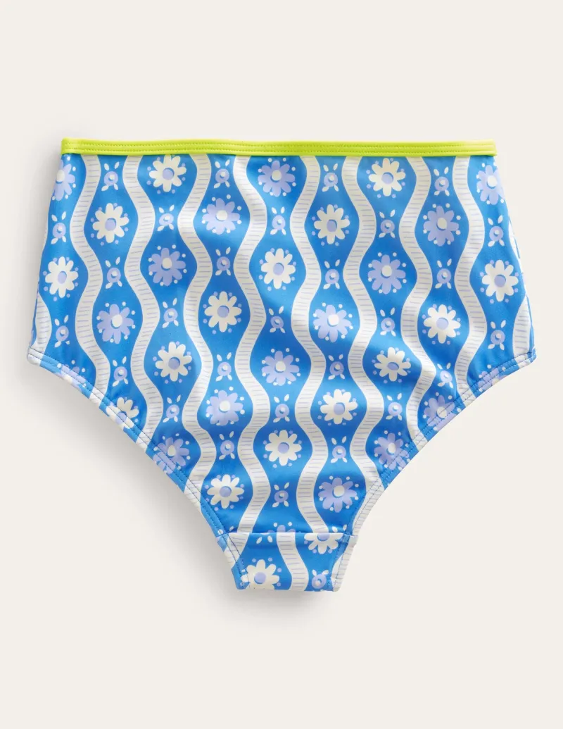 Bademode | Boden Bikinihose mit hohem Bund-Penzance-Blau, Gänseblümchen/Wellen Penzance-Blau,Gänseblümchen/Wellen