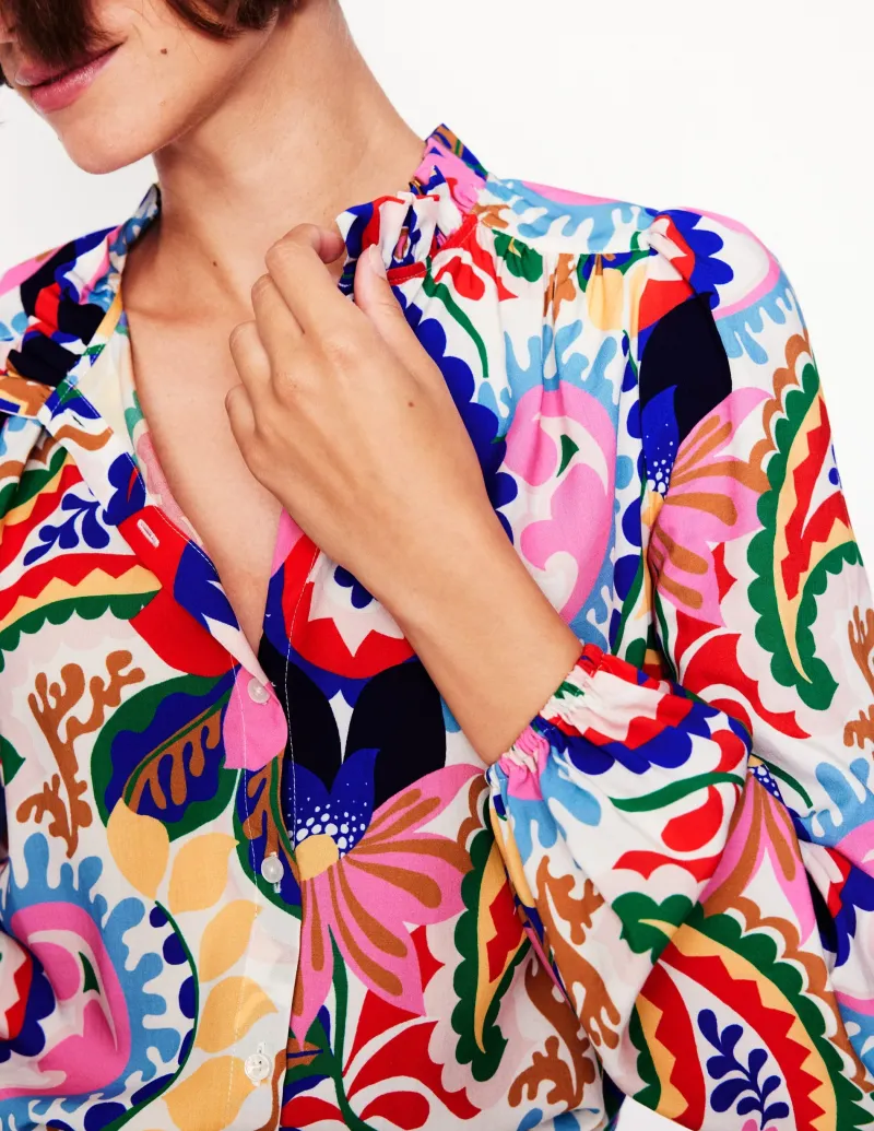 Anzüge | Hosen | Boden Bluse mit Rüschenkragen-Naturweiß, Botanik-Paisley Naturweiß,Botanik-Paisley