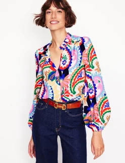 Anzüge | Hosen | Boden Bluse mit Rüschenkragen-Naturweiß, Botanik-Paisley Naturweiß,Botanik-Paisley