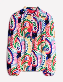 Anzüge | Hosen | Boden Bluse mit Rüschenkragen-Naturweiß, Botanik-Paisley Naturweiß,Botanik-Paisley