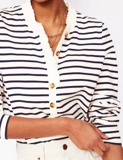 T-shirts & Tops | Oberteile | Boden Breton-Oberteil mit Rüschenausschnitt-Naturweiß, Marineblau Naturweiß,Marineblau