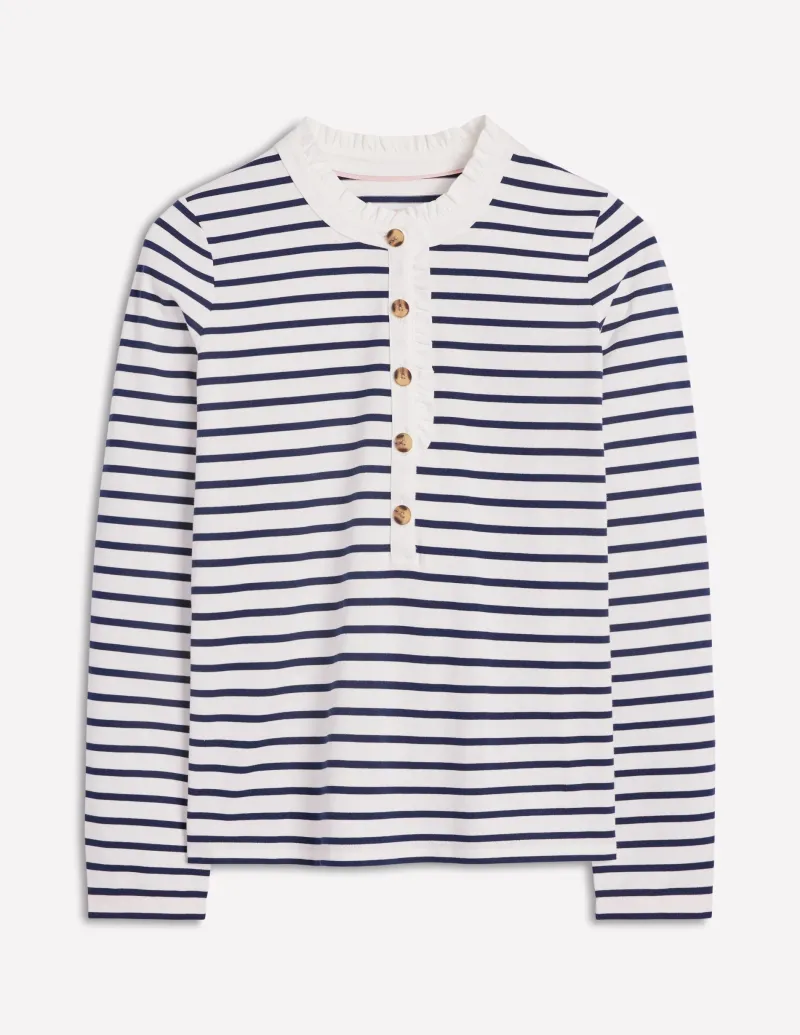 T-shirts & Tops | Oberteile | Boden Breton-Oberteil mit Rüschenausschnitt-Naturweiß, Marineblau Naturweiß,Marineblau