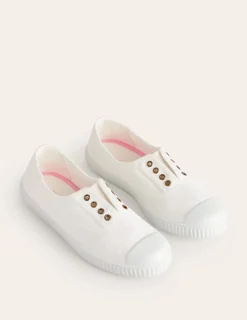 Flache Schuhe | Nachtwäsche & Schlafanzüge | Boden Canvas-Turnschuhe ohne Schnürung-Ivory and Navy Spot IvoryandNavySpot