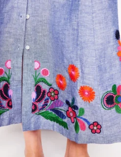 Kleider & Jumpsuits | Maxi | Boden Clara Hemdblusenkleid aus Leinenmischgewebe-Blaues Chambray, Stickerei BlauesChambray,Stickerei