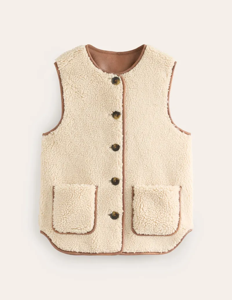 Blazer | Mäntel & Jacken | Boden Clerkenwell Teddyfellweste mit Knöpfen-Bunt, Stroh Bunt,Stroh