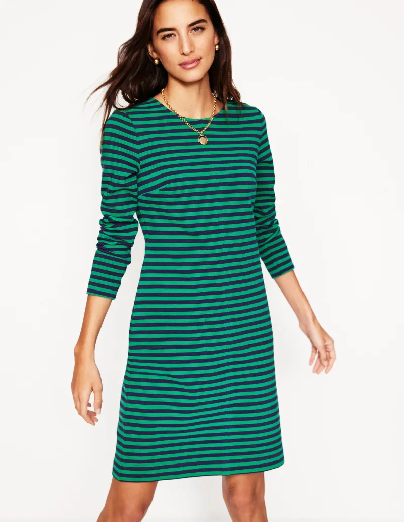 Kleider & Jumpsuits | Kleider In Petite | Boden Cornelia Ottoman-Kleid-Sattes Smaragd, Marine-Streifen SattesSmaragd,Marine-Streifen