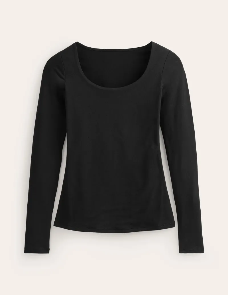 T-shirts & Tops | Oberteile | Boden Doppellagiges Oberteil mit tiefem Rundhalsausschnitt- Schwarz