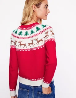 Pullover & Strickjacken | Boden Edie Fair-Isle-Pullover-Rot, Rentiere Rot,Rentiere