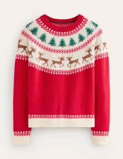 Pullover & Strickjacken | Boden Edie Fair-Isle-Pullover-Rot, Rentiere Rot,Rentiere