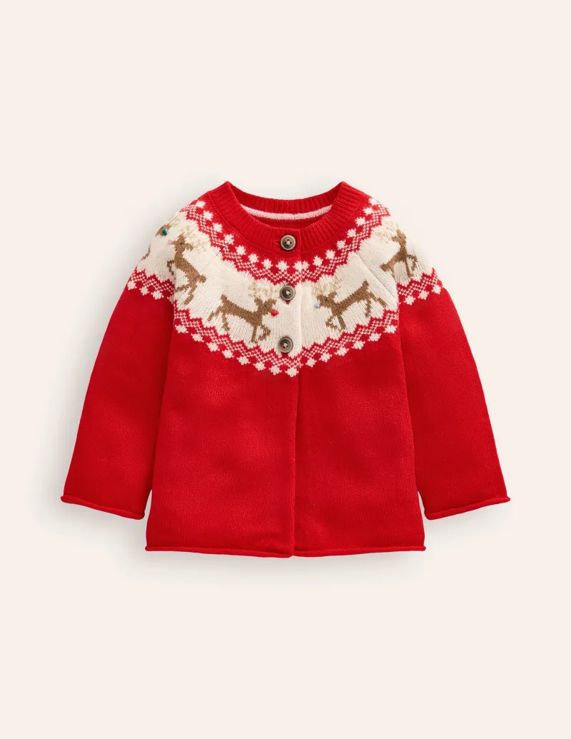 Pullover & Strickjacken | Boden Edie Fair-Isle-Strickjacke-Mohnrot Rentier MohnrotRentier