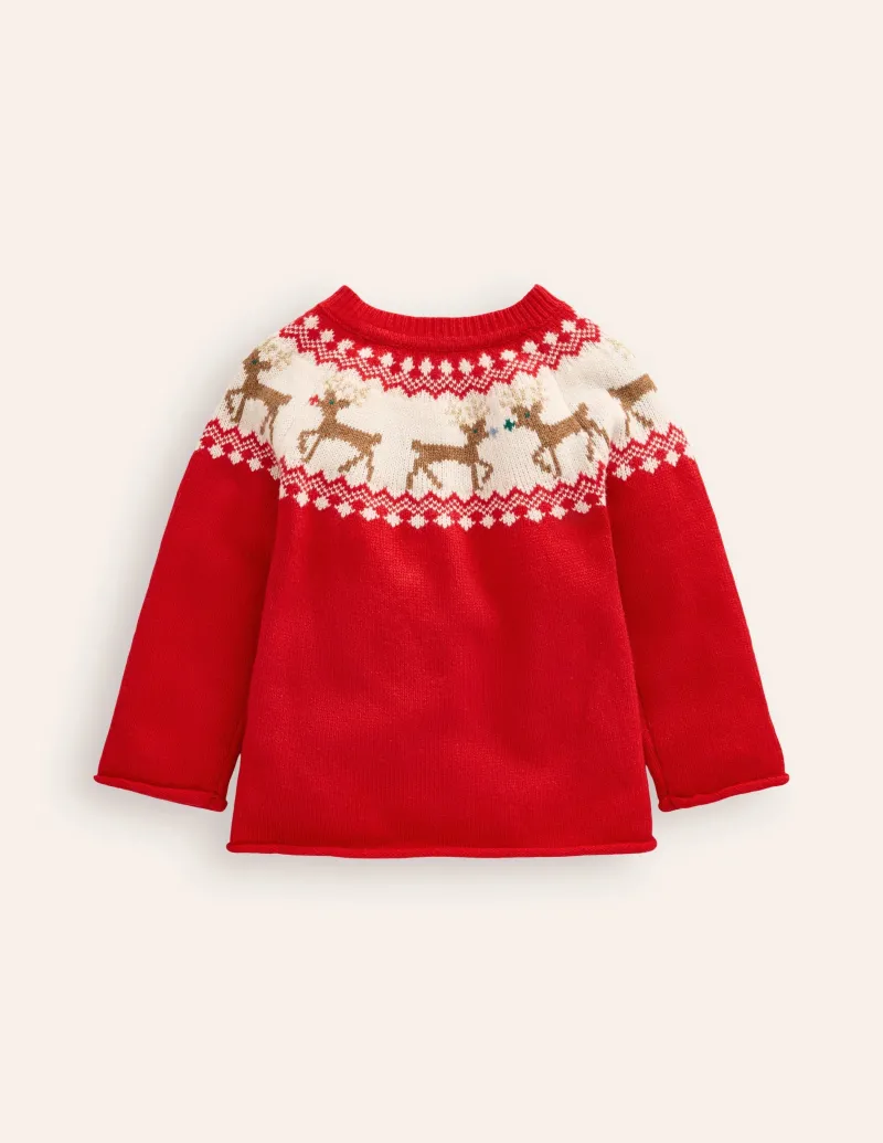 Pullover & Strickjacken | Boden Edie Fair-Isle-Strickjacke-Mohnrot Rentier MohnrotRentier