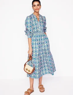 Midi | Kleider & Jumpsuits | Boden Elena Gestuftes Midikleid aus Baumwolle-Bunt, Geblümte Kachel Bunt,GeblümteKachel